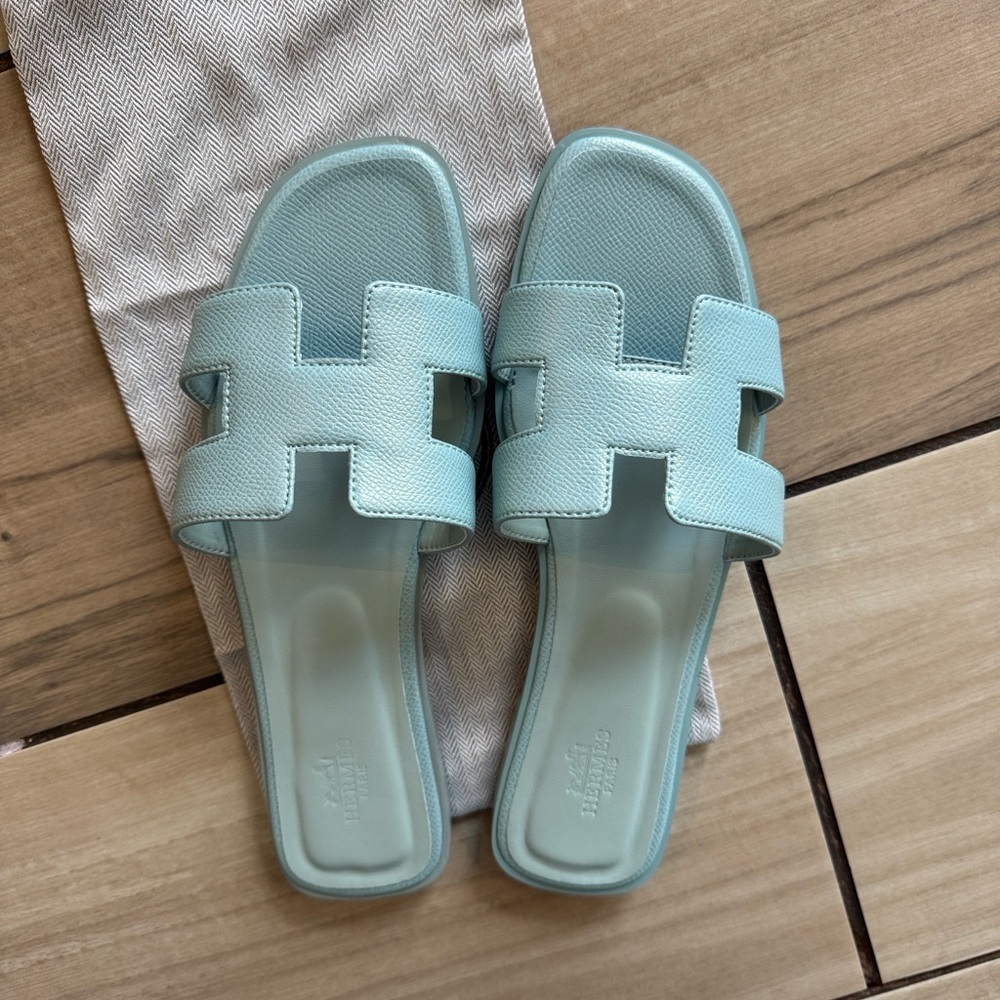 Hermes Women's Slide Sandals in Pale Aqua